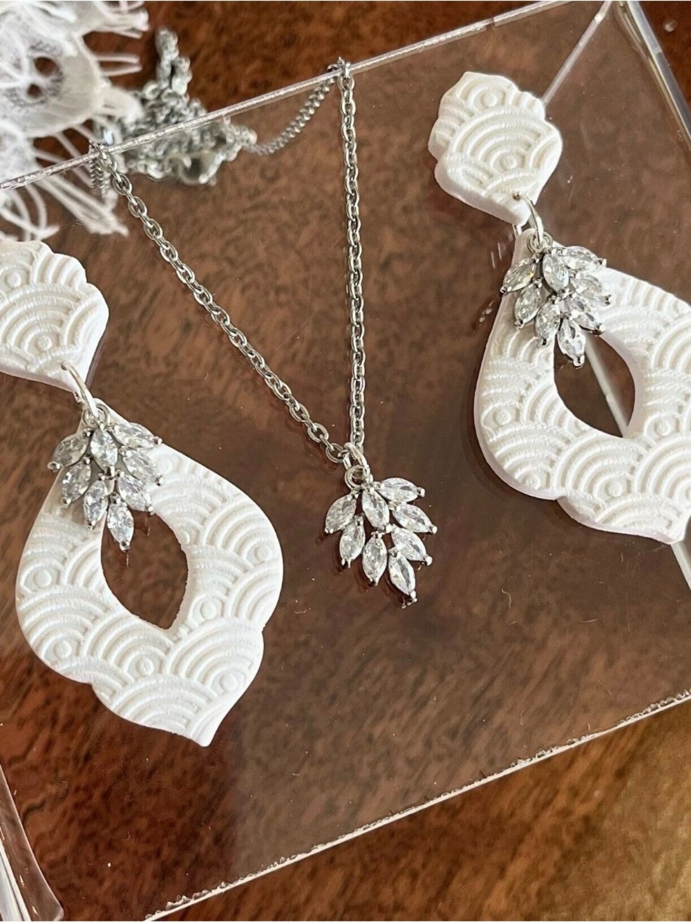 Handmade clay earrings with necklace set